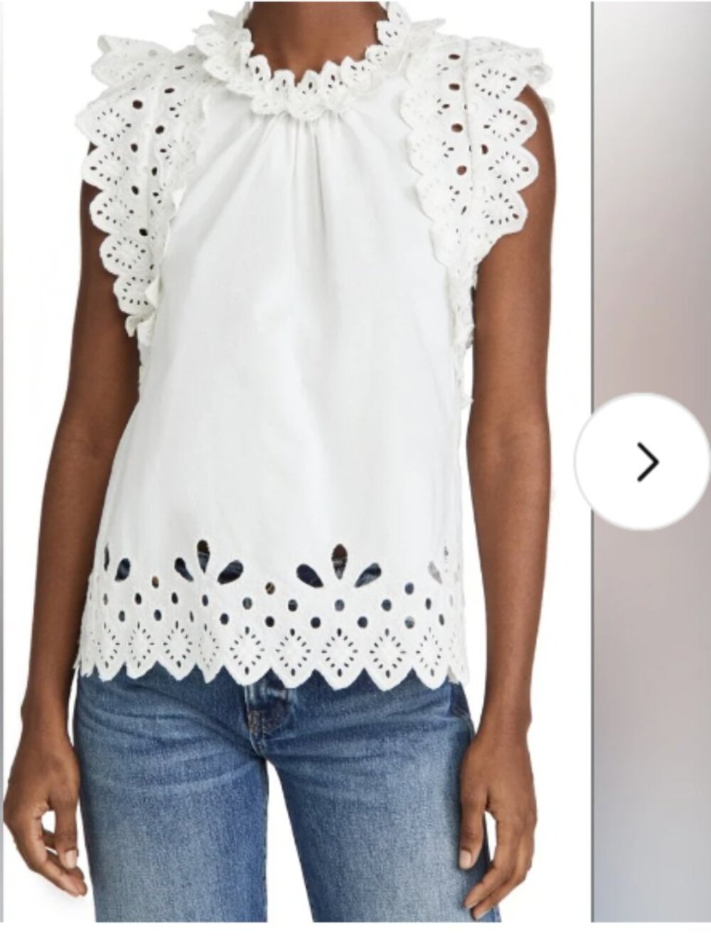 SEA NEW YORK Hazel White Eyelet Lace Scalloped Flutter Sleeve Top, Size XS